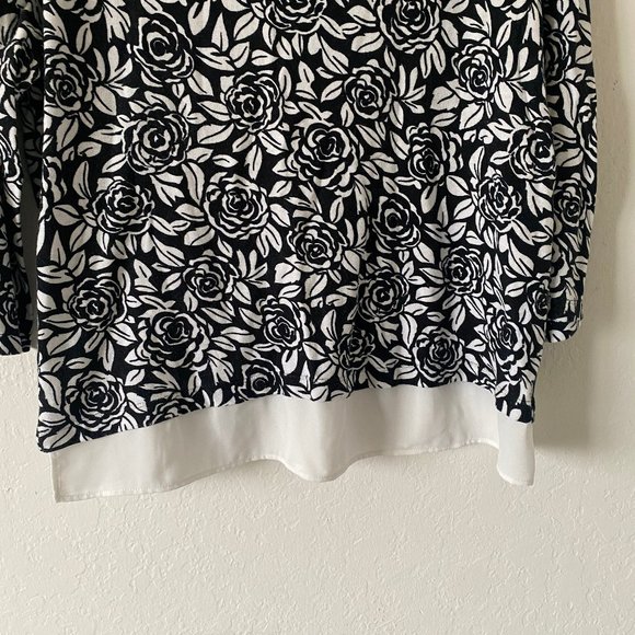 Talbots Womens Blouse Floral Rose Size L Boatneck 3/4 Sleeve Casual Summer Top - Picture 4 of 10